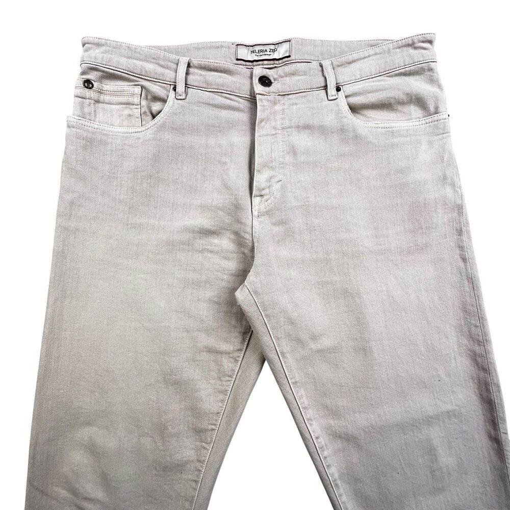 Teleria Zed Jeans Mens 40x30 Light Khaki Tan Denim Cobra 19 A Made in Italy